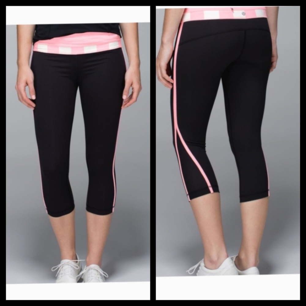 Lululemon Up The Pace Black & Pink Cropped Leggings Size 4